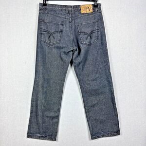 Vtg PAG Collection Denim Jeans Embroidered Baggy Hip Hop Black Wash Men 36x32